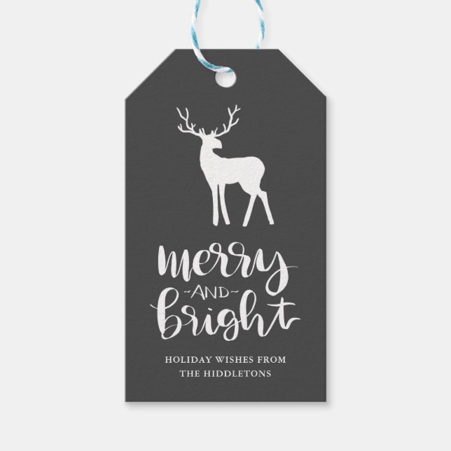 Chalkboard Antler Merry & Bright Script-jul Presentetikett (Framsidan)