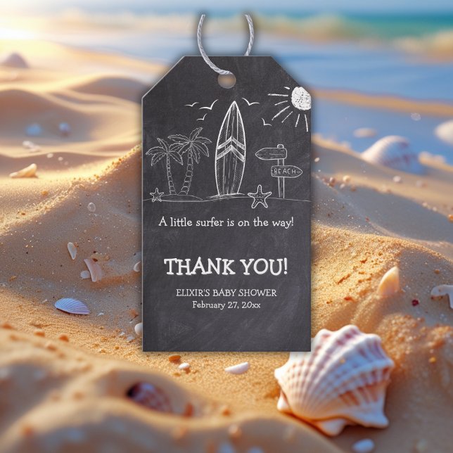 Chalkboard är en liten surferbabystövel presentetikett (Skapare uppladdad)