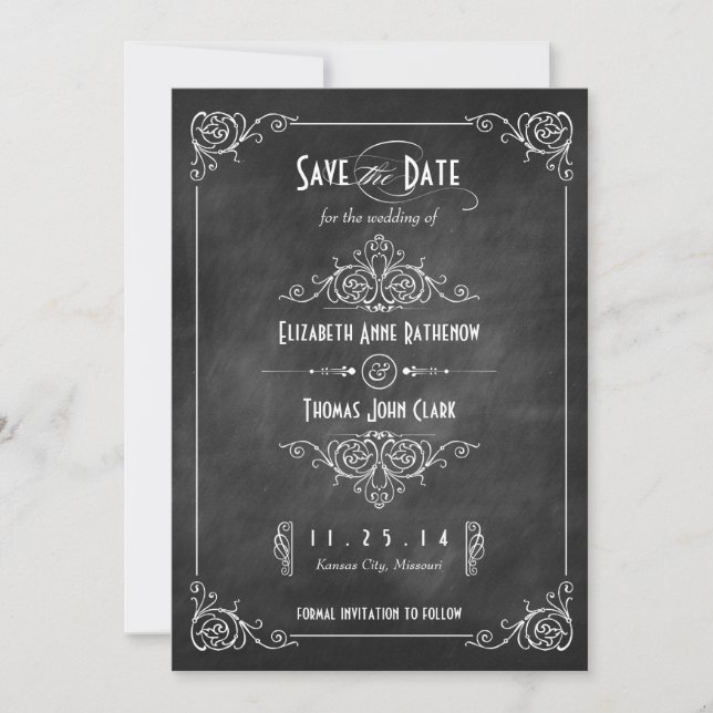 Chalkboard Art Deco Spara datumkort Spara Datumet (Framsida)