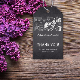Chalkboard Äventyr Awaits Baby Shower Presentetikett