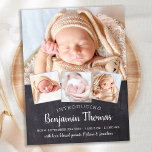 Chalkboard Baby Anpassningsbar 4 Fotofödelsemeddel Vykort<br><div class="desc">Meddela nyfödd bebis till vänner och familj med den här eleganten och det moderna fotosamlingskortet för födelseanmälan. Anpassa med 4 av dina favoritfoton och anpassa dig efter namn, födelsedatum och födelsestatus. COPYRIGHT © 2020 Judy Burrows, Black Hund Art - Med alla Höger reserverade. Chalkboard Baby Anpassningsbar 4 vykort för foto-födelsemeddelande...</div>