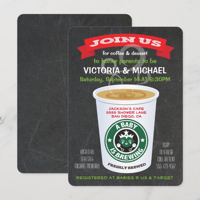 Chalkboard Baby är en barnskötare för bröst av kaf Inbjudningar (Fram/baksida)