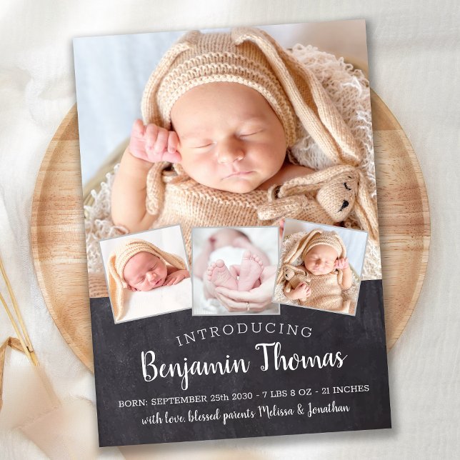 Chalkboard Baby Personlig 4 Photo Collage Birth Meddelande (Skapare uppladdad)