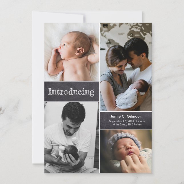 Chalkboard Baby Photo Collage Introduktion till ny Meddelande (Framsida)