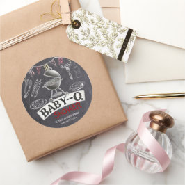 Chalkboard Baby-Q Grill Baby Shower Runt Klistermärke