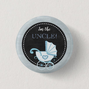 Chalkboard Baby Shower Blue Jag är farbror Button Knapp