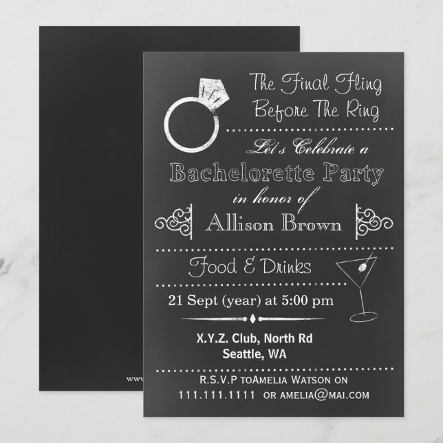 Chalkboard Bachelorette Party-inbjudningar Inbjudningar (Fram/baksida)
