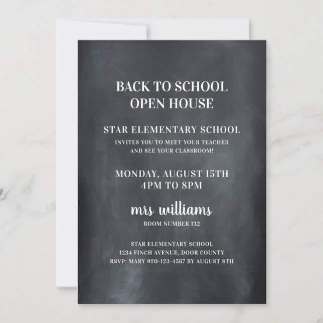 Chalkboard Back to school Open House-inbjudan Inbjudningar (Framsida)
