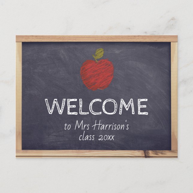 Chalkboard Back to school Välkomstklasslärare Vykort (Framsida)