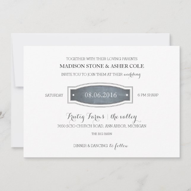 Chalkboard Badge bröllopsinbjudning Inbjudningar (Framsida)