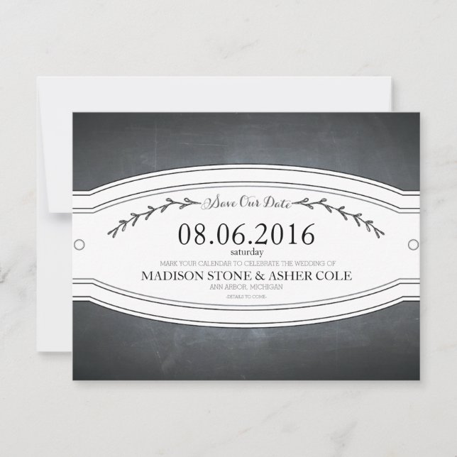 Chalkboard Badge Spara-the-Date Card Spara Datumet (Framsida)