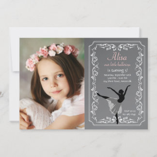 Chalkboard Ballerina Photo Birthday Inbjudan
