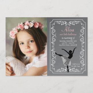 Chalkboard Ballerina Photo Birthday Inbjudan