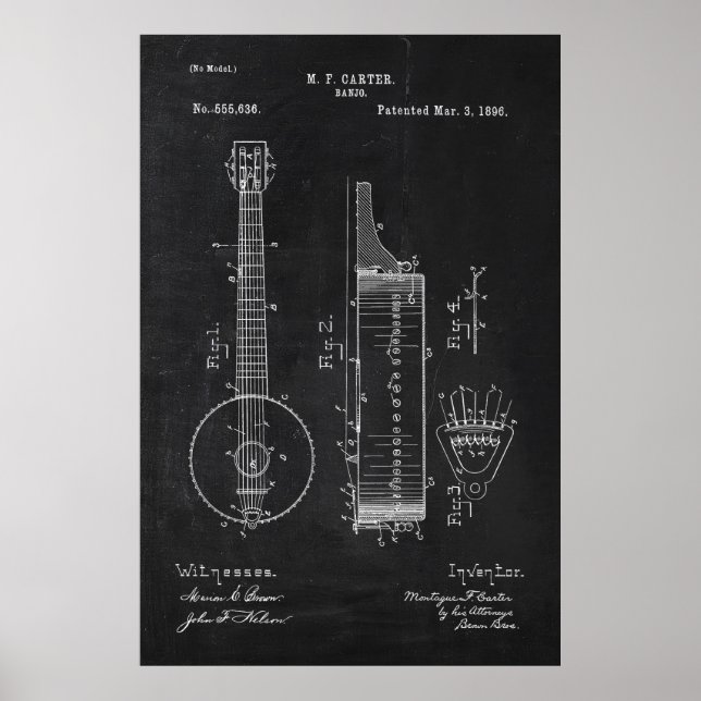 Chalkboard Banjo Patent Poster (Framsidan)