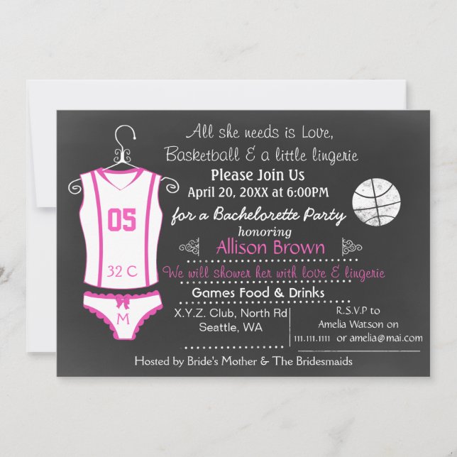 Chalkboard Basketball Lingerie Shower Bachelorette Inbjudningar (Framsida)
