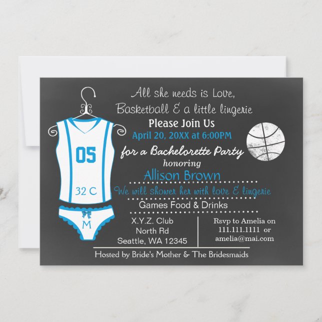 Chalkboard Basketball Lingerie Shower-inbjudningar Inbjudningar (Framsida)