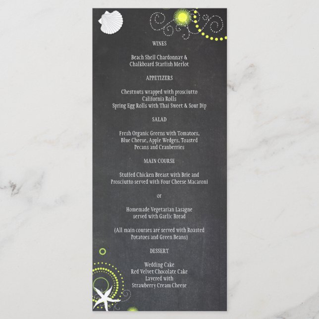 Chalkboard Beach Wedding Firande Menu Meny (Framsida)