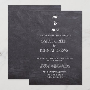 Chalkboard Black and White Mr & Mrs Bröllop Inbjudningar