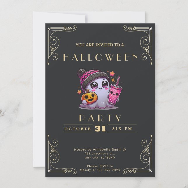 Chalkboard Black & Guld Ghost Stars Cute Halloween Inbjudningar (Framsida)