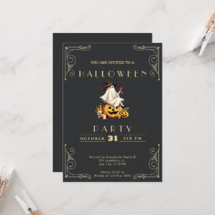 Chalkboard Black & Guld Ghost Vin Skull Halloween Inbjudningar