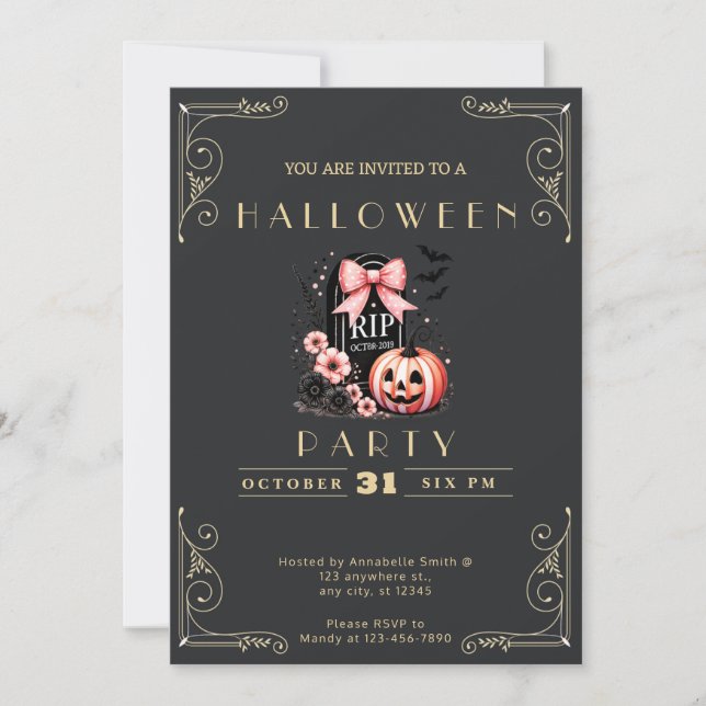 Chalkboard Black & Guld Grave RIP Halloween Inbjudningar (Framsida)