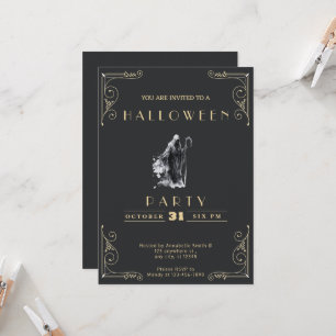 Chalkboard Black & Guld Grim Reaper Halloween Inbjudningar