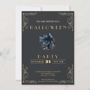 Chalkboard Black & Guld Grim Reaper Halloween Inbjudningar