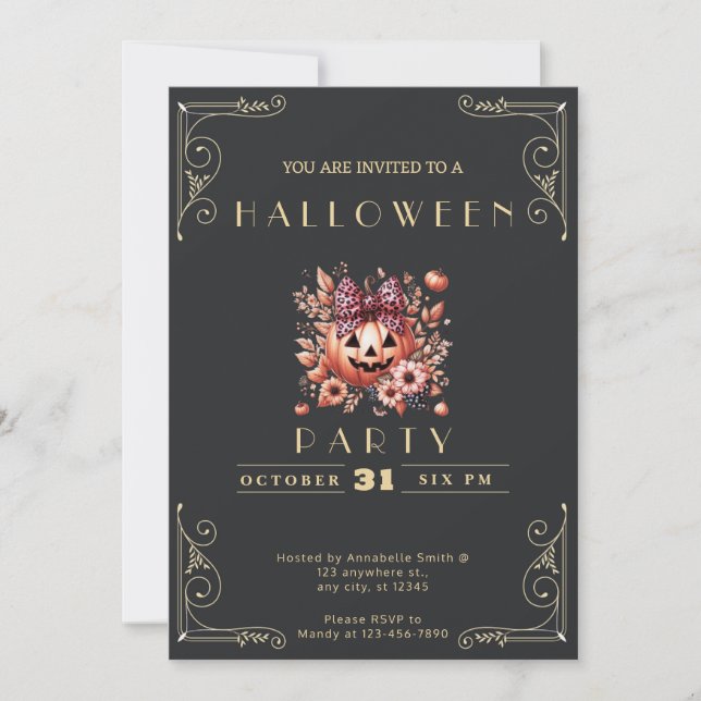 Chalkboard Black & Guld Jack-O'Lantern Halloween Inbjudningar (Framsida)