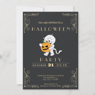 Chalkboard Black & Guld Mummy & Pumpkin Halloween Inbjudningar