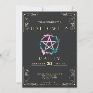 Chalkboard Black & Guld Pentagram Halloween Inbjudningar
