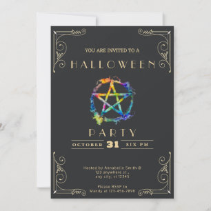 Chalkboard Black & Guld Pentagram Halloween Inbjudningar