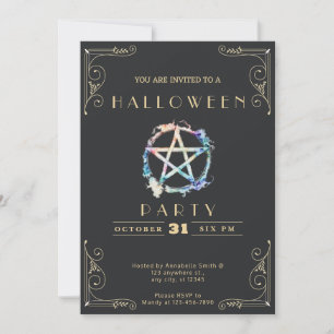 Chalkboard Black & Guld Pentagram Halloween Inbjudningar