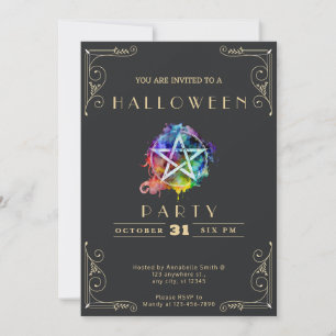 Chalkboard Black & Guld Pentagram Halloween Inbjudningar