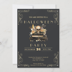 Chalkboard Black & Guld Skull Ro Halloween Inbjudningar