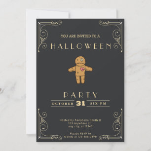 Chalkboard Black & Guld Voodoo Doll Halloween Inbjudningar