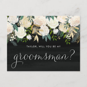 Chalkboard Blek Peonies blir min Groomsman Inbjudan Vykort