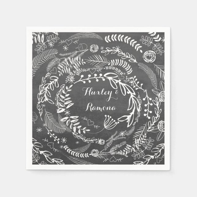 Chalkboard Blommigt Garland Pappersservett (Framsidan)