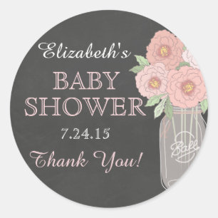 Chalkboard Blommigt Mason Burk Baby Shower Sticker Runt Klistermärke