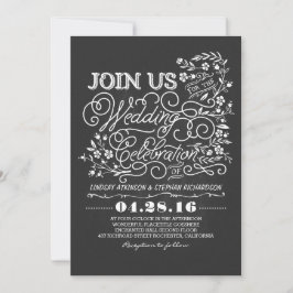 Chalkboard blommigt vintage bröllop inbjudan