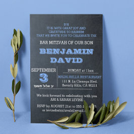 Chalkboard Blue B’H Pub Mitzvah-inbjudan Inbjudningar