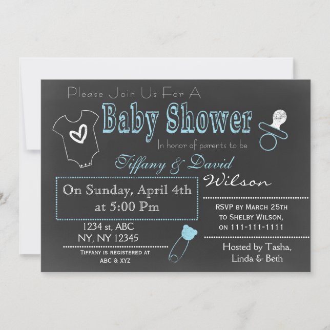 Chalkboard blue Couple's Baby dusch-inbjudan Inbjudningar (Framsida)