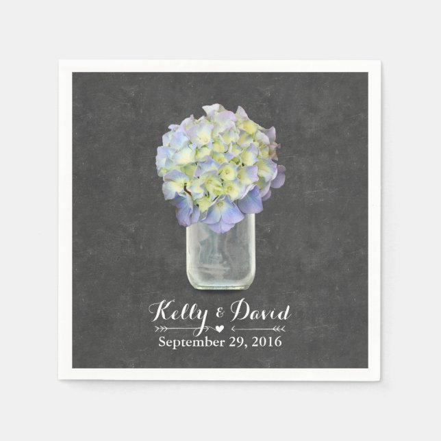 Chalkboard Blue Hydrangea Mason Burk Bröllop Pappersservett (Framsidan)