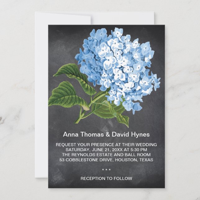 CHALKBOARD BLUE HYDRANGEA PERSONLIG BRÖLLOP INV INBJUDNINGAR (Framsida)