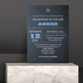 Chalkboard Blue Large Namn Pub Mitzvah Inbjudningar