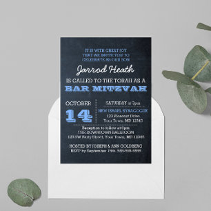 Chalkboard Blue Pub Mitzvah-inbjudan nr Logotyp Inbjudningar