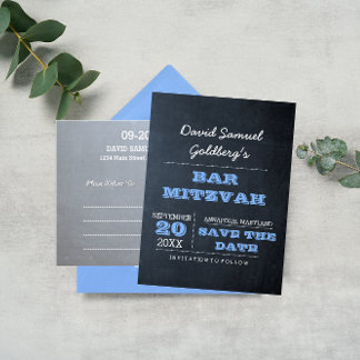 Chalkboard Blue Pub Mitzvah Spara datum Meddelande Vykort