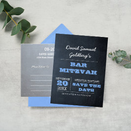 Chalkboard Blue Pub Mitzvah Spara datum Meddelande Vykort