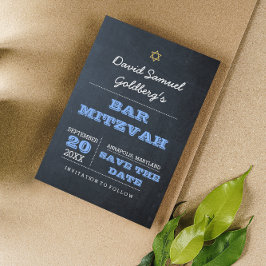 Chalkboard Blue Pub Mitzvah Spara datumkortet Inbjudningar