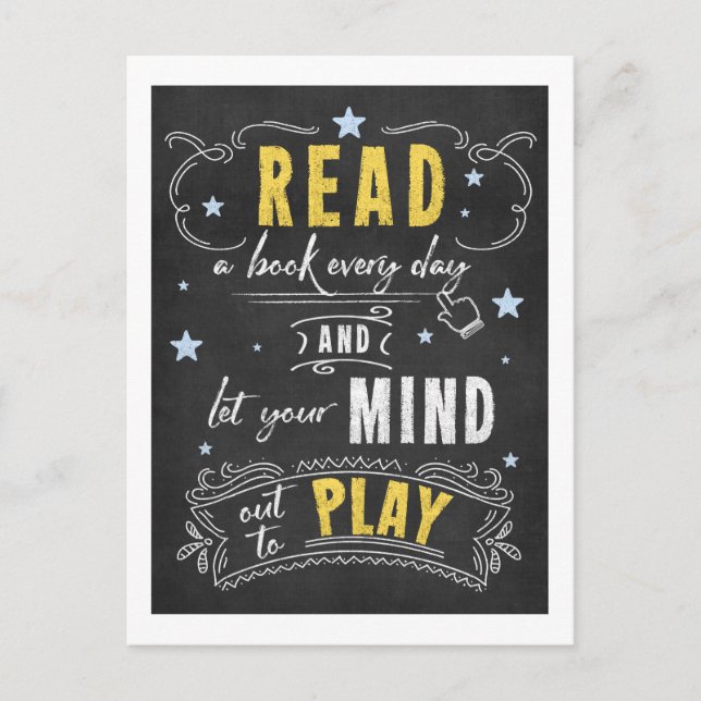 Chalkboard Bok Älskare Read a Bok Vykort (Framsida)