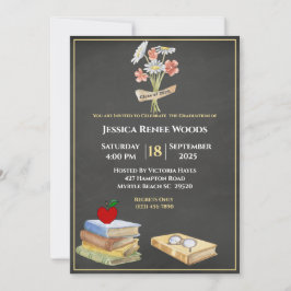 Chalkboard Bokar Flower Teacher Studenten Inbjudningar